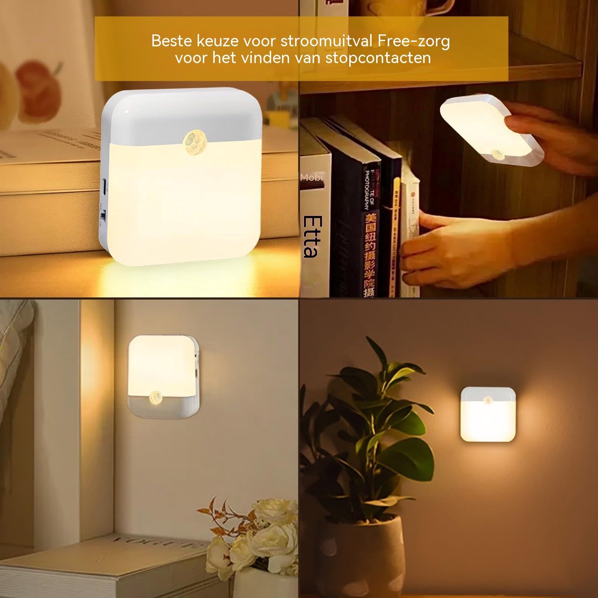 carmdering - Nachtlicht Met Bewegingsmelder - Oplaadbaar LED Schemerlampje - Binnenverlichting - PIR Sensor Detectie - USB-C Opladen - ABS Kunststof - Dimloos Warmwit Licht - Veilig Nachtllopen Zonder Struikelen - 2 Stuks — cadeau in Wonen & Interieur - foto 4