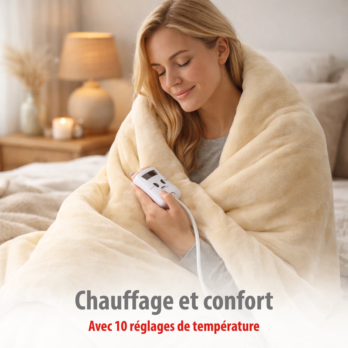 alpina Warmtedeken Elektrische Bovendeken 130 x 180 cm - 1-Persoons Elektrische Warmte Deken met Timer 1-9u - Knuffeldeken met 10 Standen - Wasbare Omslagdeken - Flanel - Beige – foto 6