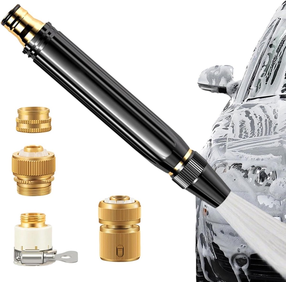 Hogedruk Sproeikop - Waterslang Mondstuk - Auto Wassen - Verstelbare Sproeipatronen - 18.4 cm - Zilver