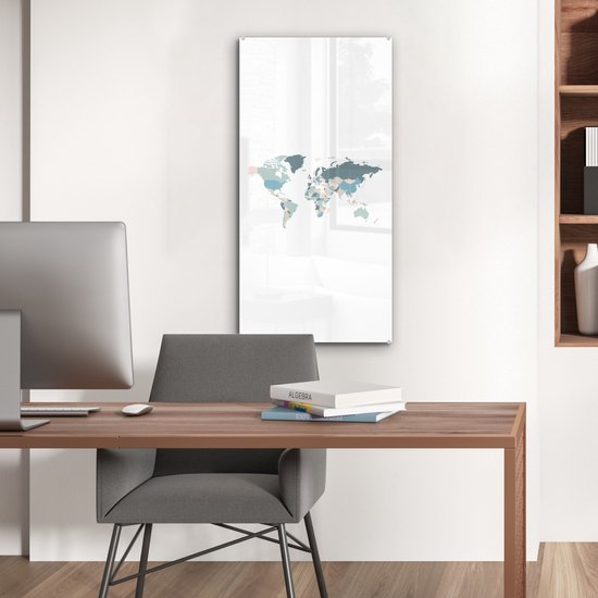 ® Glasschilderij 40x80 cm - Schilderij acrylglas - Wereldkaart - Pastel - Landen - Foto op glas - Muurdecoratie woonkamer - Wanddecoratie slaapkamer - Schilderijen