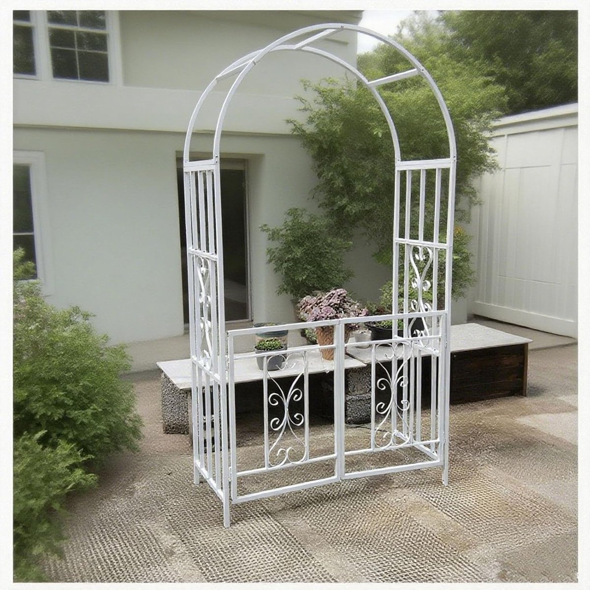 Metalen boogpoort - Tuinprieel latwerk - Planten decoreren - Weerbestendige coating - 114 x 210 cm - Wit