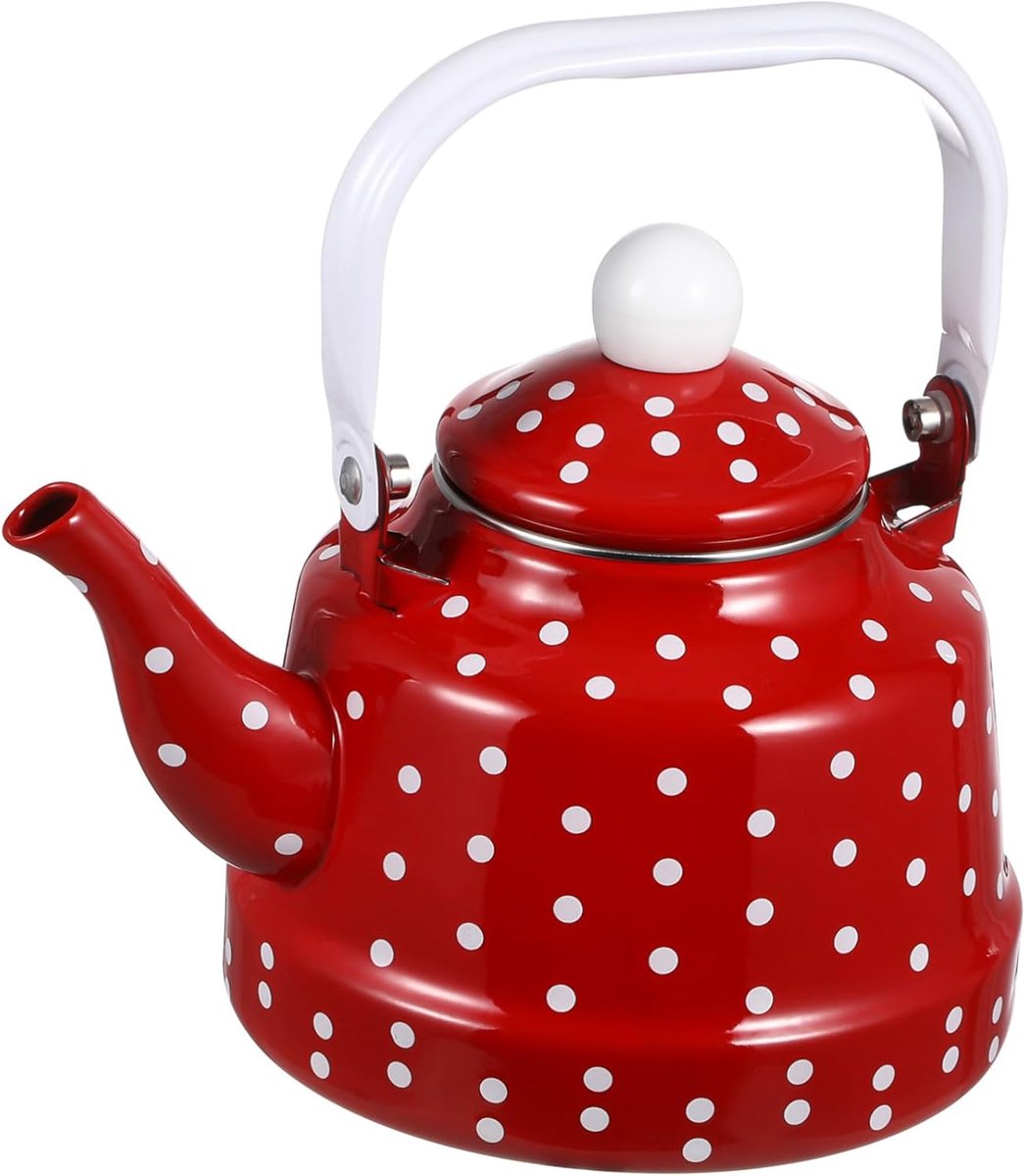 Theeketel met filter - Waterkoker retro - Thee zetten thuis - Hittebestendig schenktuit - 17 x 8 cm - Rood