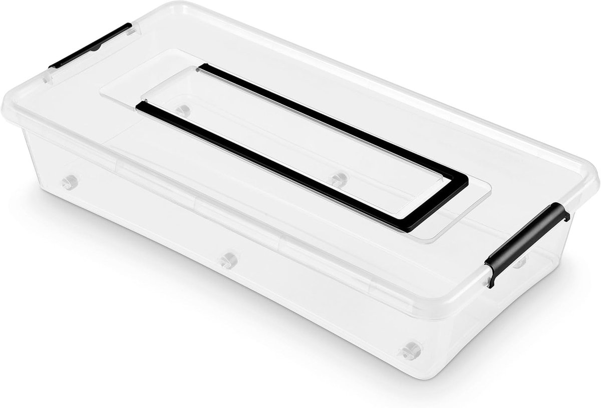 Opbergbox Wielen - Opbergbak - Thuis Organiseren - Handige Clips - 35 Liter - Transparant