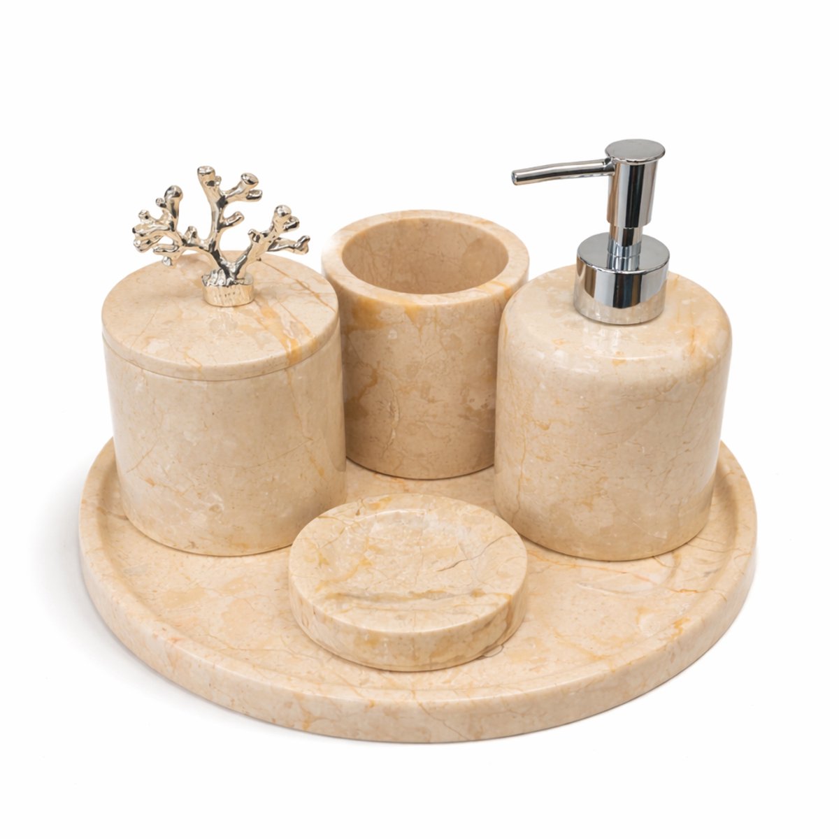 Mamoree - Marmer - Badkamerset - 5 delig - Beige