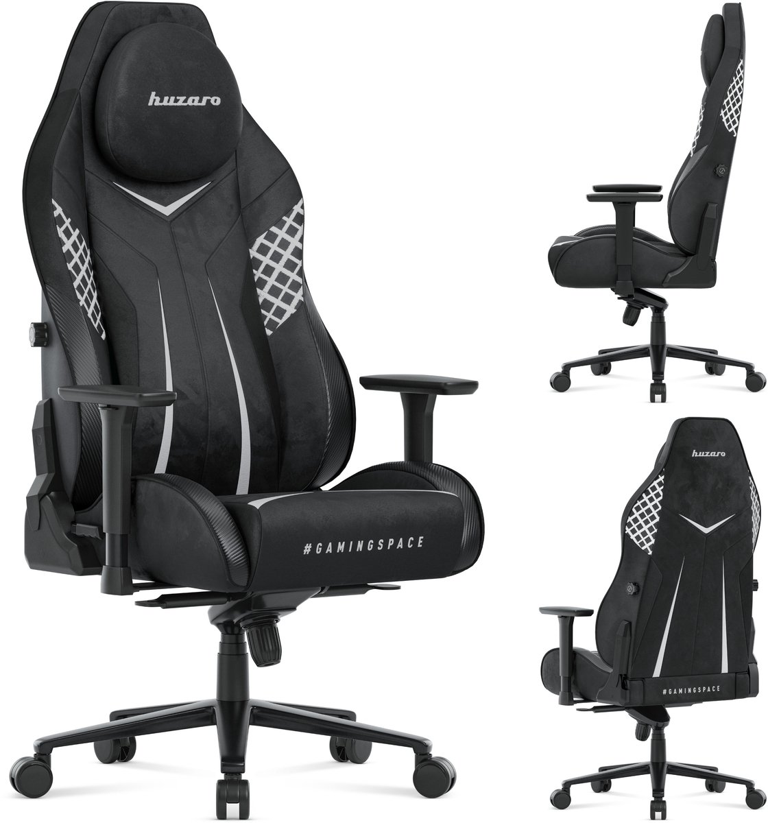 Huzaro Force 8.3 - gamingstoel - ergonomisch - suède - geïntegreerde hoofdsteun MET MAGNEET - UltraGravity-mechanisme - zwart