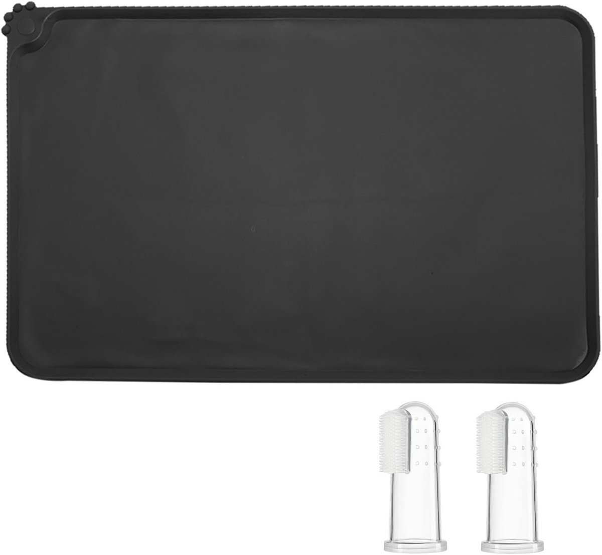 Famanu – Siliconen voerbakmat voor honden en katten, waterdicht en antislip, 47 x 30 cm, met 2 witte siliconen tandenborstels