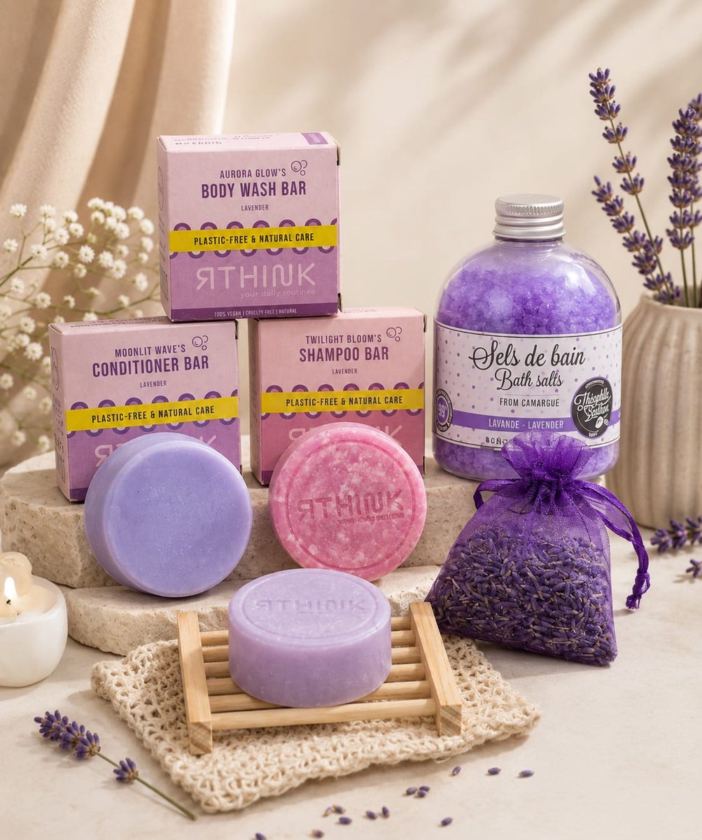 Lavendel Wellness Cadeaupakket – Duurzame Self Care Spa Set met Shampoo Bar, Conditioner Bar & Badzout – Cadeau voor Vrouwen