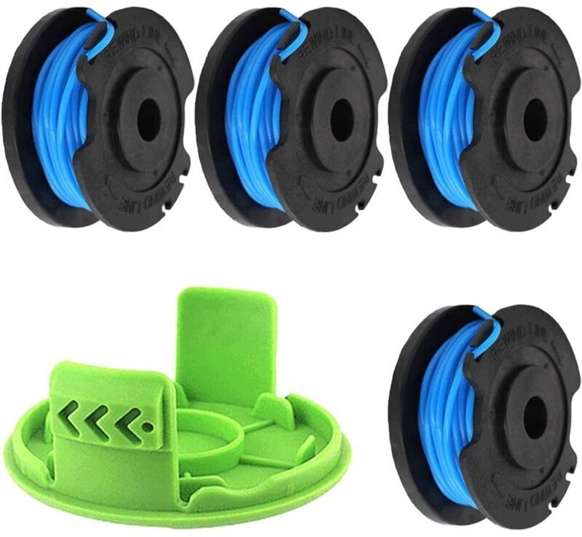 Maaispoelen geschikt voor grasmaaiers - 1,65 mm diageschikt geschikt voorer - 4,9 m lengte - geschikt voor Greenworks 24 V G24LT, G24LTK2, G24LT30M, G24LT30MK2 (4 spoelen + 1 dop)
