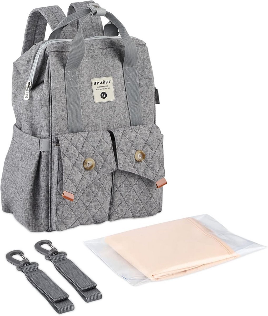 Luierrugzak met waterdichte multifunctionele babytas voor dagelijks gebruik, inclusief aankleedkussen en kinderwagenhaak, geschikt voor mama en papa