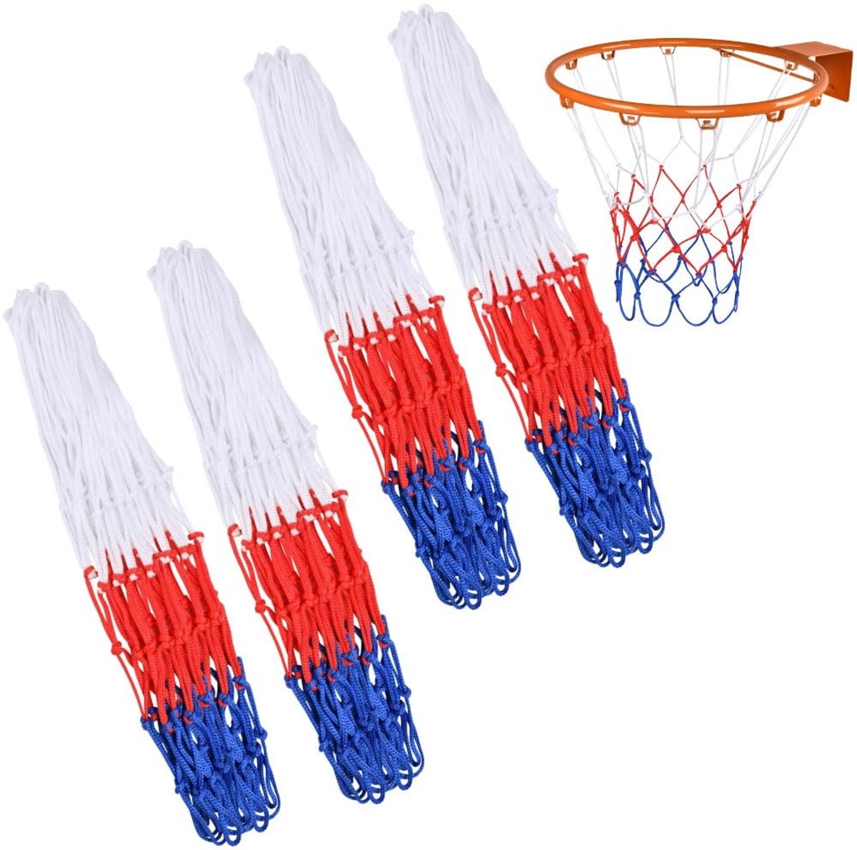 ONF3 - Basketbalnet - Heavy Duty vervangingsnet - Geschikt voor binnen en buiten - Kleurrijk ontwerp - Voor basketbal - Rood/Wit/Blauw