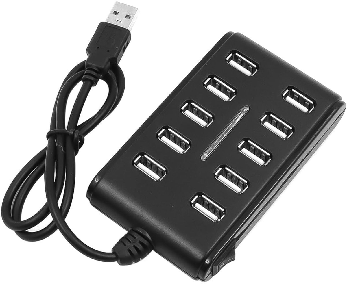aladdien - USB-hub - 10 poorten - Snelle datatransmissie - Zwart - Geschikt voor computers - Ideaal voor thuis en op kantoor