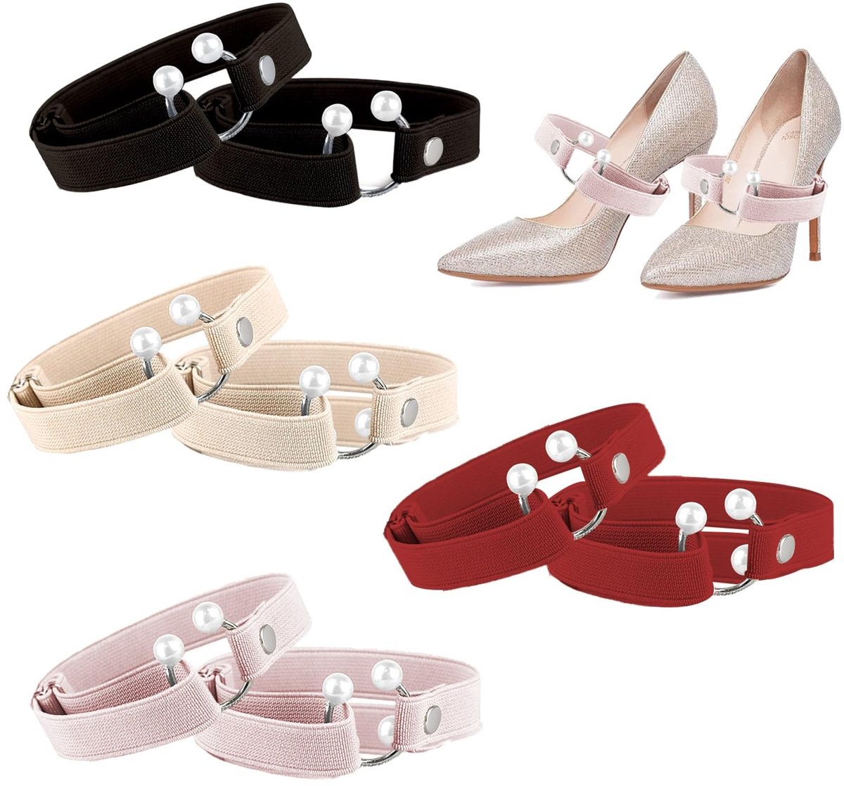 Dailygoods - Dailygoody - Verstelbare Hoge Hakken Schoenbanden - Elastische Straps - Ideaal voor Feestjes - Zwart - Schoenaccessoires - Verhoogt Comfort en Stabili..