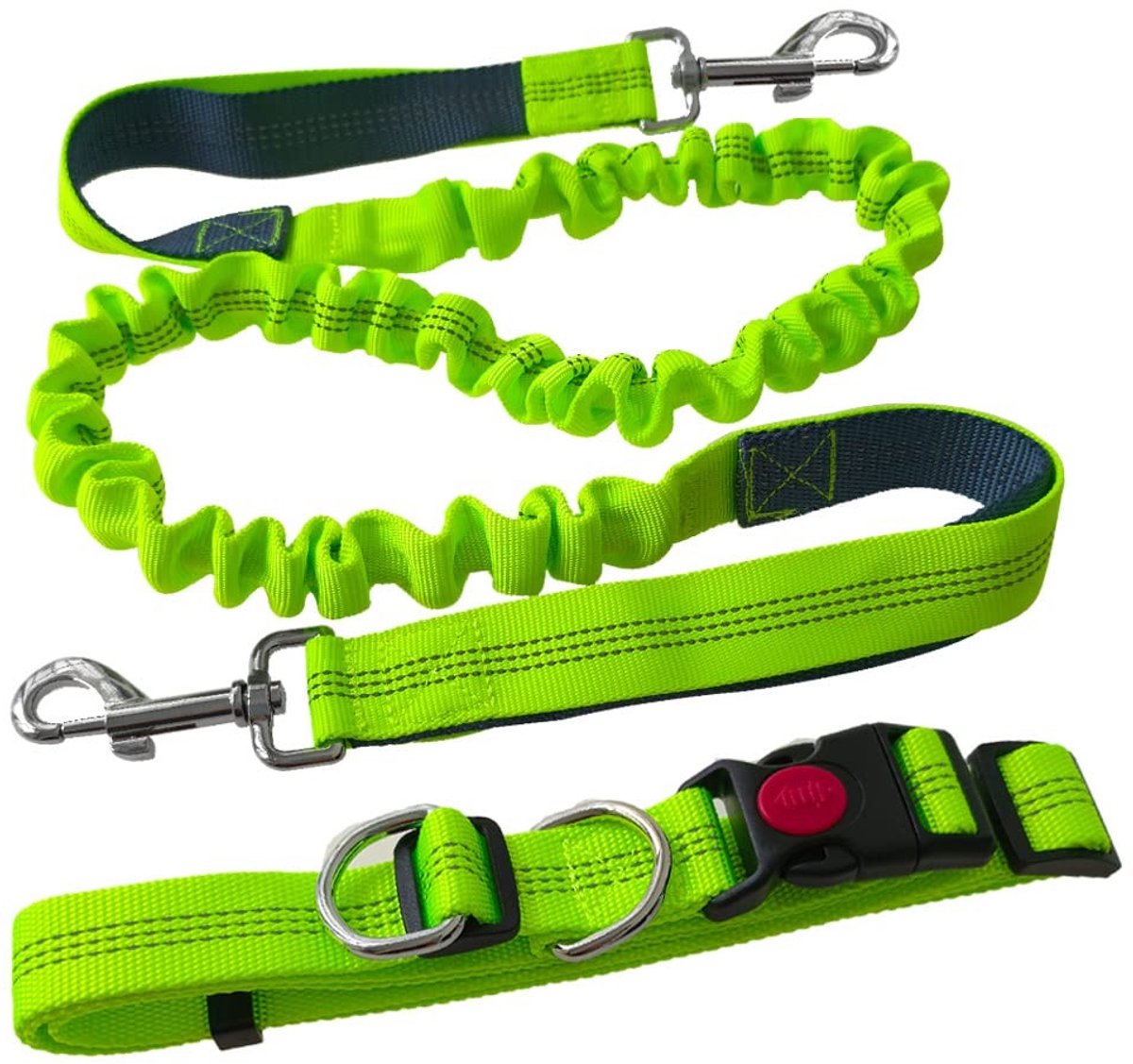 aladdien - Groene handsfree hondenriem - Verstelbare jogginglijn - Bungee elastisch - Groen en Grijs - Reflecterend - Geschikt voor grote honden - 1..