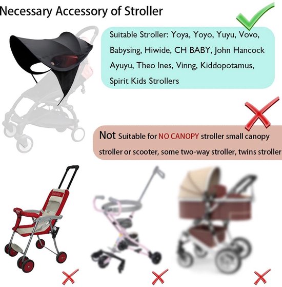 Kinderwagen Zonnescherm - Zonnescherm Buggy - Kinderwagen Luifel & Zonneklep - Wandelwagen/ Buggy - Zonnedoek - Spatwaterdicht - UV-bescherming - Universele - Kinderwagen Accessoire - Beschermt baby tegen zon - Voor op reis, park, dierentuin - Zwart — afbeelding 5