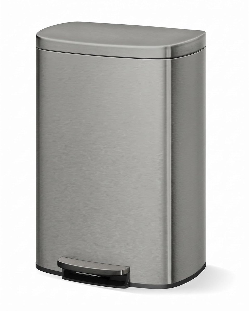 RVS keuken prullenbak 13 gallon / 50L - pedaalemmer met soft-close deksel, roestvrij en duurzaam - Grijs