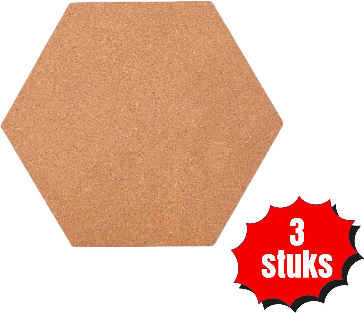 Flokoo kurk prikbord - Prikbord - Zeshoek - Zelfklevend - 3 stuks