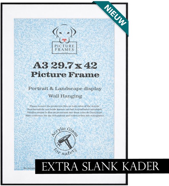 Fotolijst A3 (29.7 x 42cm) - Zwart Mat - Aluminium kader inclusief passe-partout - 8mm profielbreedte - Fotokader - Wissellijst - Posterlijst - Picture Frame UK