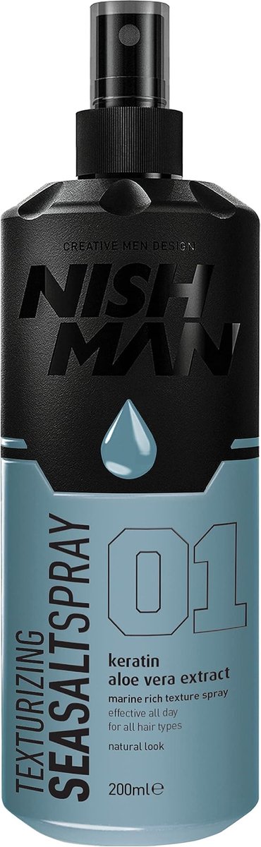 Nishman Sea Salt Spray 01 – 200 ml | Keratine & Aloë Vera | Textuur, Volume & Naturel Beach Waves | Matte Finish – Flexibele Hold – Alle Haartypes