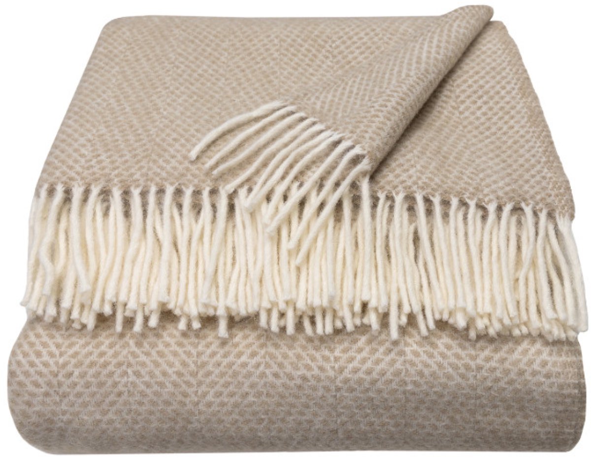 WOOOL Luxury Plaid - BEEHIVE (Oatmeal) 150x183cm - 100% Wol - Beige