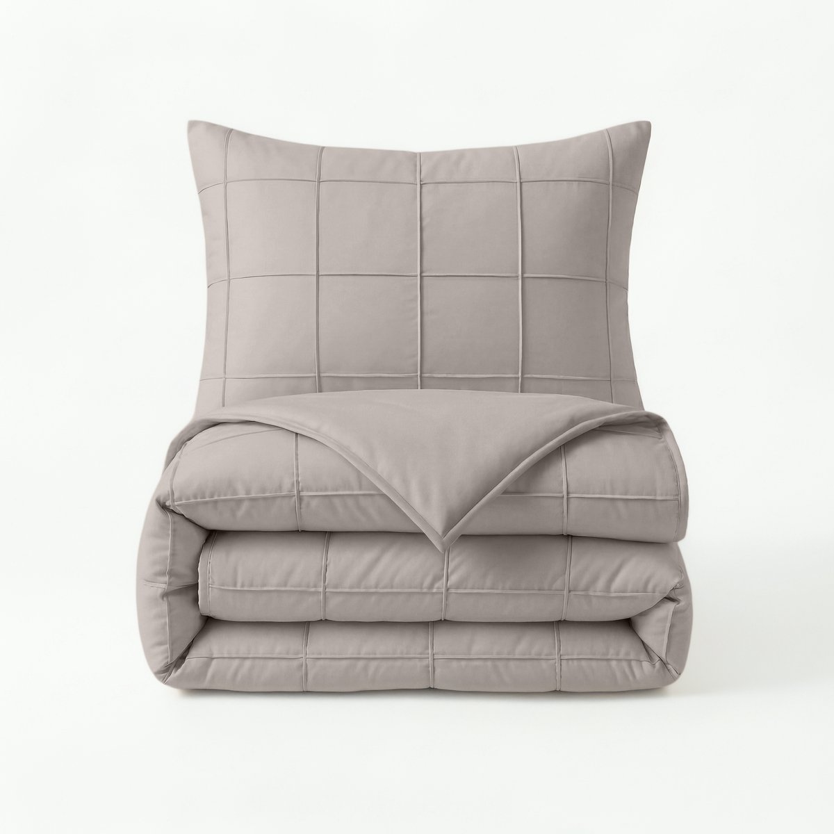 Sleeptime Dekbedovertrek Check Pintuck - Dekbedovertrek - Tweepersoons - 200x220 cm + 2x Kussensloop 60x70 cm - Taupe/Grijs
