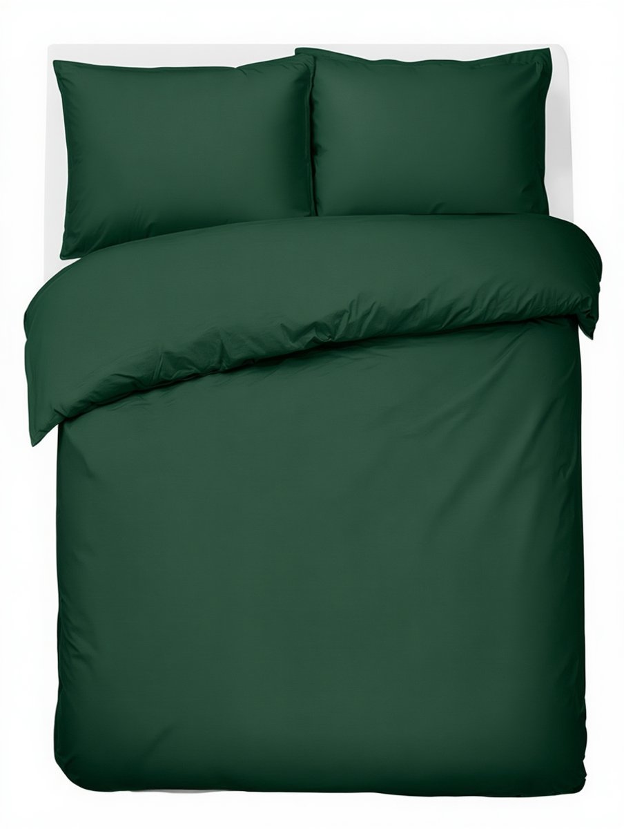 HUSH Living Dekbedovertrek - 100% katoen - 144TC - soepel en ademend - 200x220+20cm - 2 x 60x70cm kussenslopen - met bevestigingslusjes - donkergroen