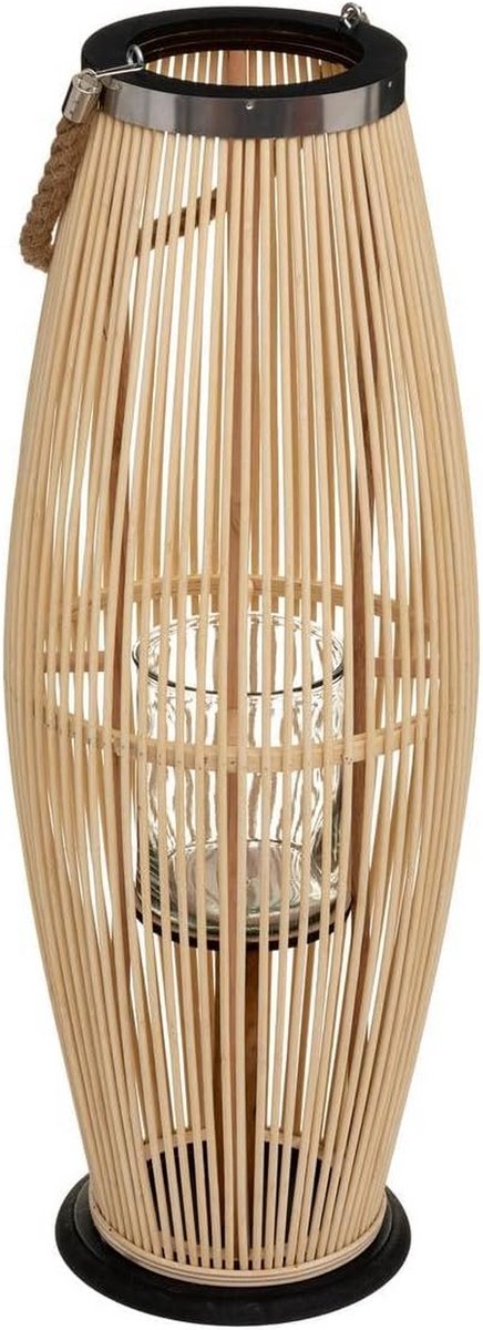 Grote Bamboe Lantaarn met Glazen Cilinder - Decoratieve Buitenlamp 72 cm
