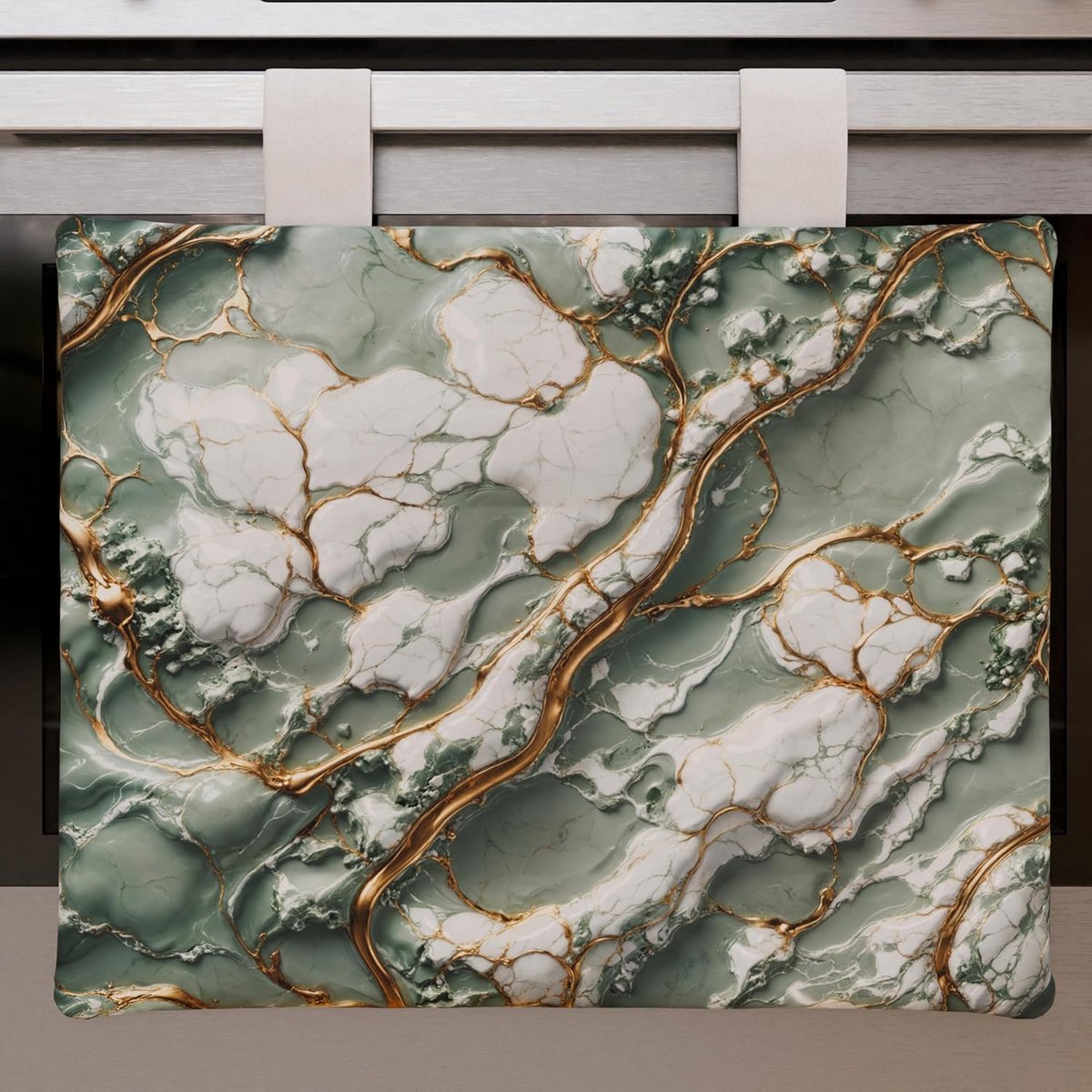 Ovenafdekking Salie Marmerlook - Universeel en Hittebestendig - 40x50 cm - Gemaakt in Italië