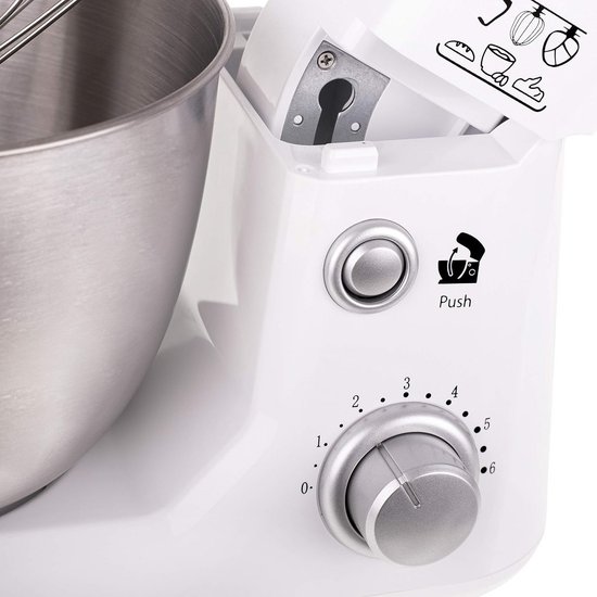 Keukenmachine 4 Liter, 1000W, 6 Snelheden, Planeetbeweging, Roestvrijstaal Kom, Met Accessoires (Kneedhaak, Roerhaak, Garde) - Voor Brood, Pasta, Slagroom — afbeelding 2