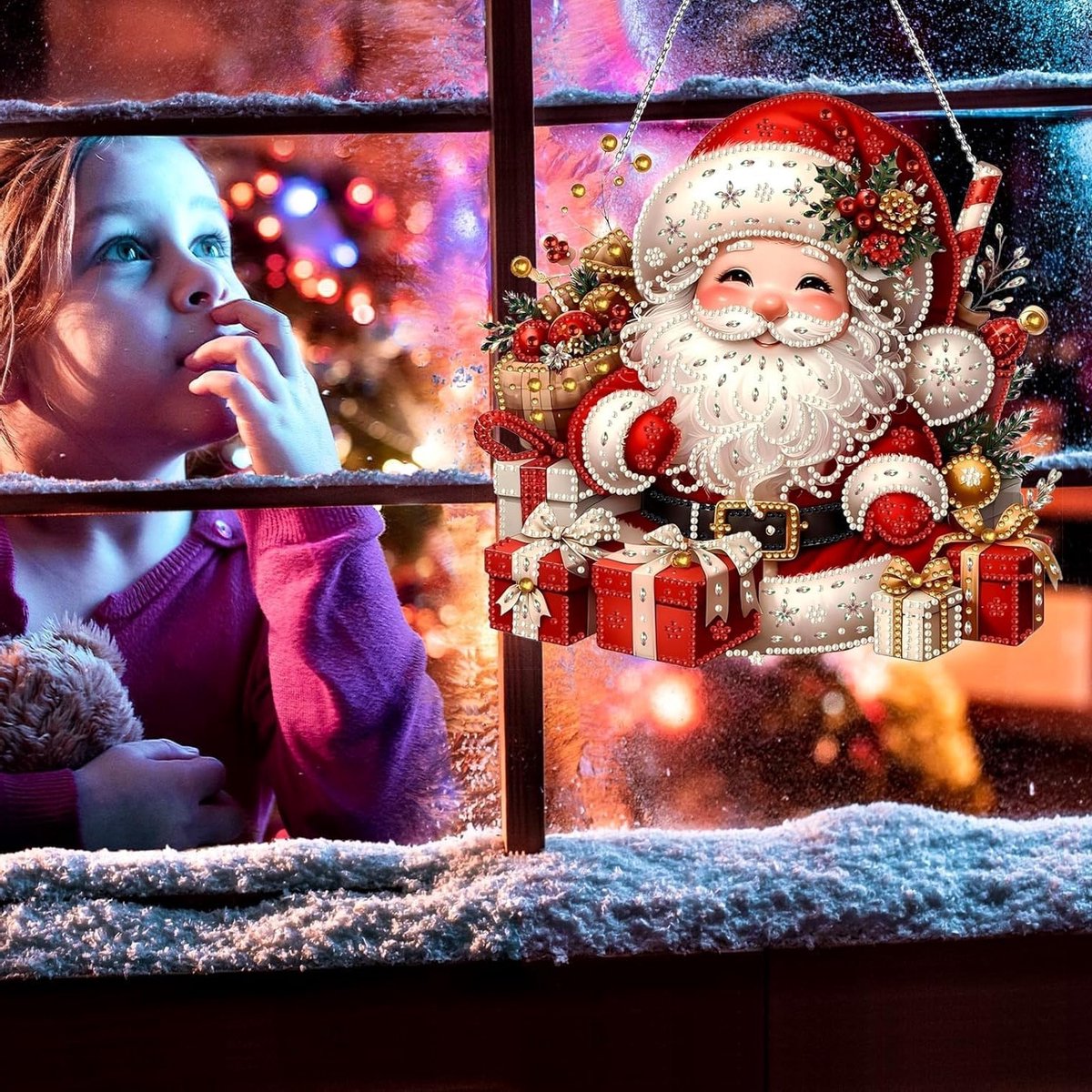 5D Diamant Schilderen Kerstdecoratie, Dubbelzijdige Raamdecoraties voor Volwassenen en Kinderen, Creatieve Knutselset voor de Winterse Feestdagen