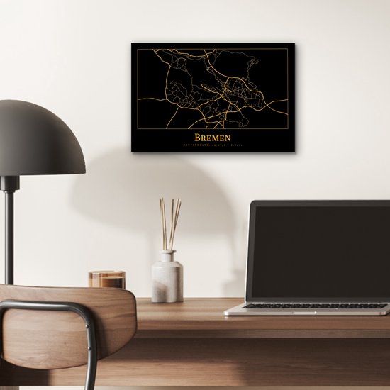 Décoration murale Métal - Peinture Aluminium - Carte - Brême - Allemagne - Or - Zwart - 30x20 cm - Dibond