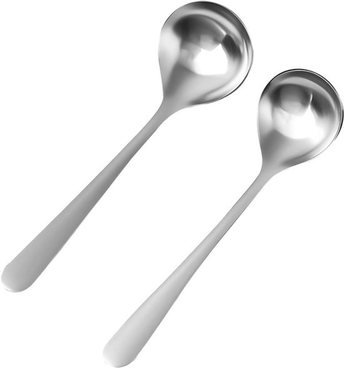 Set van 2 soeplepels van roestvrij staal, lang, zilver, thuiskeuken, restaurant.