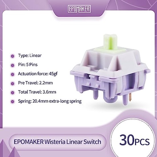 Mechanische Toetsenbord Schakelaars Set - 39gf Linear, 5 Pins, Voraf Gesmeerd, 30 Stuks - Voor Gaming toetsenbord DIY — afbeelding 5