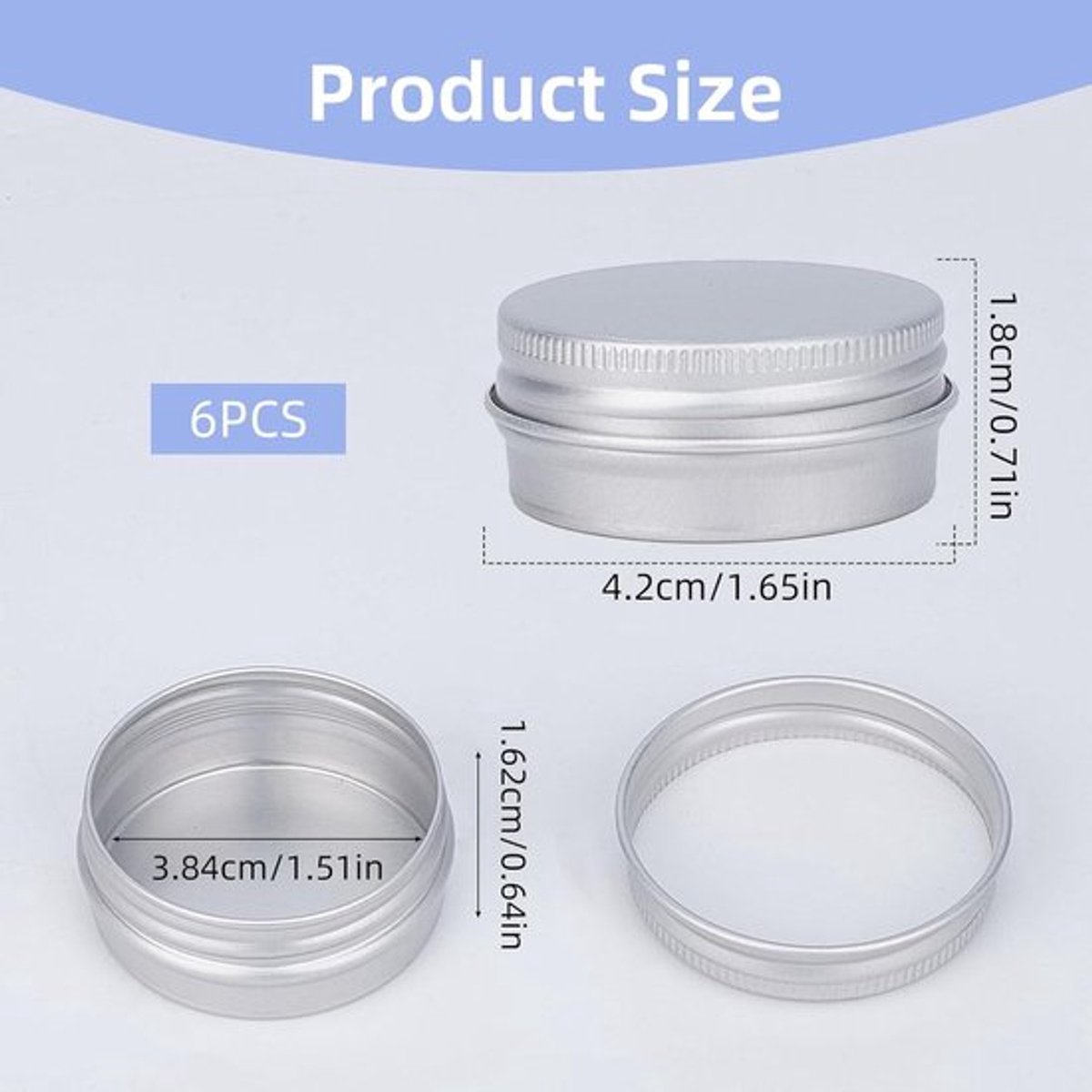 Aluminium blikjes voor cosmetica, kaarsen, oogschaduw en thee - Set van 6 stuks