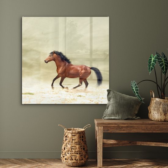 MuchoWow® Peinture sur verre 90x90 cm - Peinture sur verre - Cheval - Tissu - Sable - Photo sur verre acrylique - Peintures