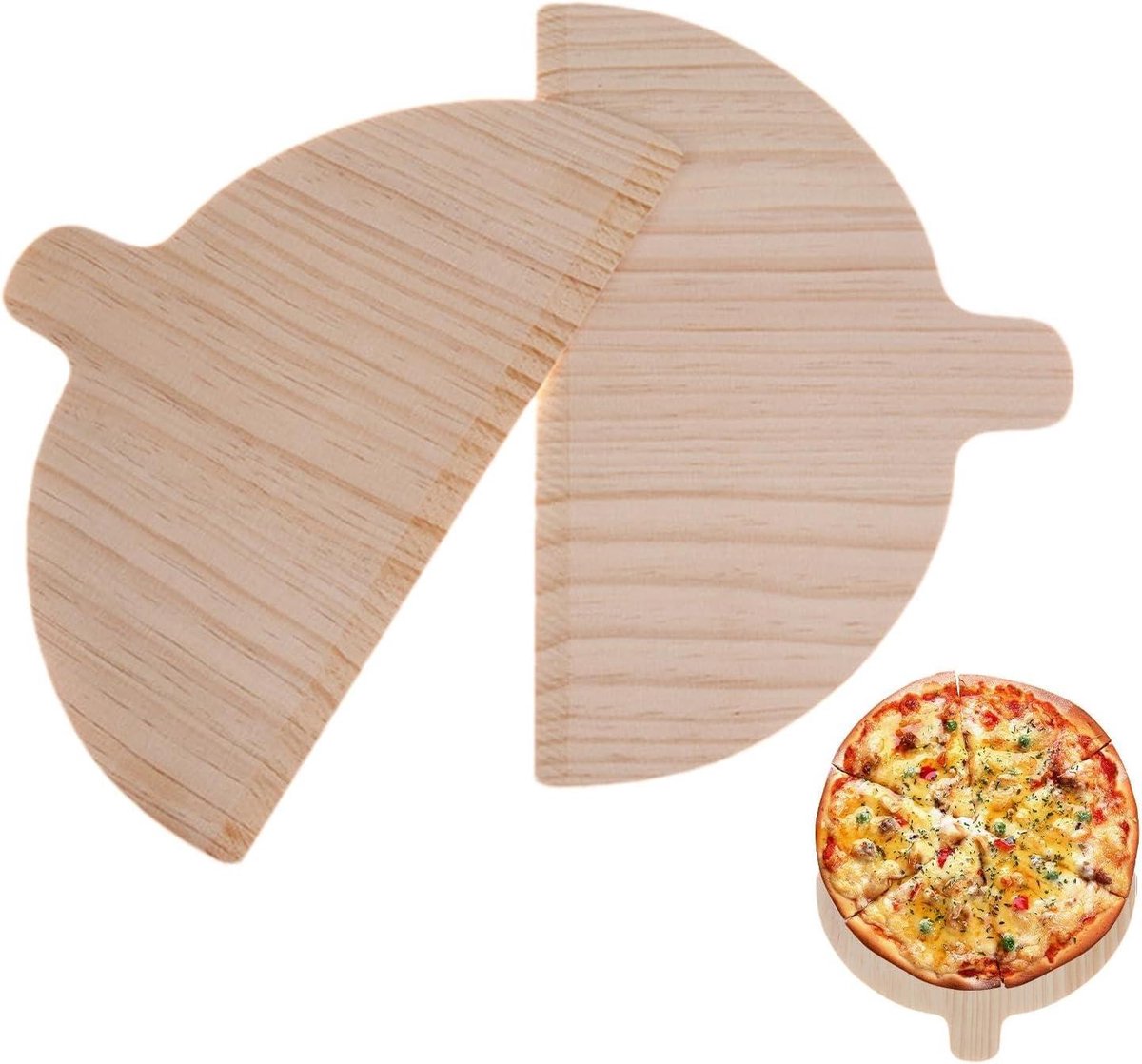 Houten Pizzaschep - Bakplaat - Pizza Bakken - Semicirculair Design - Set van 2 - Houtkleur