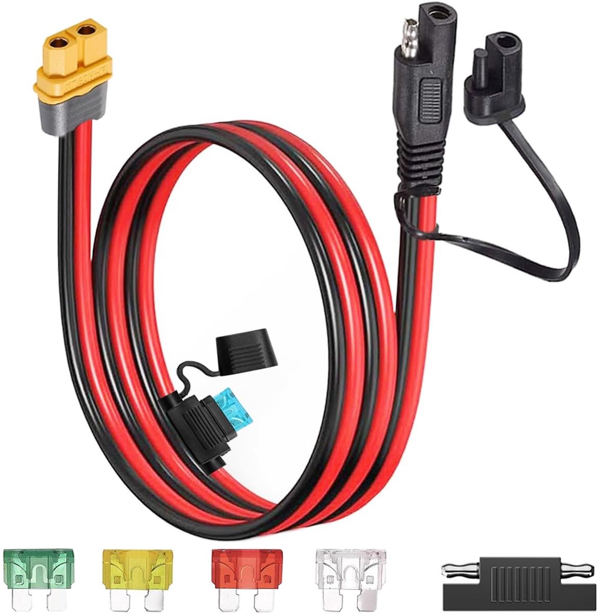 XT60 naar SAE Verlengkabel 10AWG met Fuse - 60 cm Adapter voor Zonnepanelen en Power Stations
