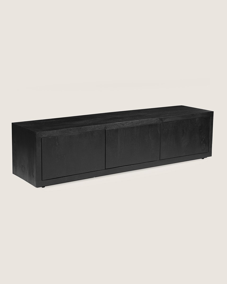 TV Meubel 160 cm Mangohout – 3 Deuren – Zwart – Landelijk