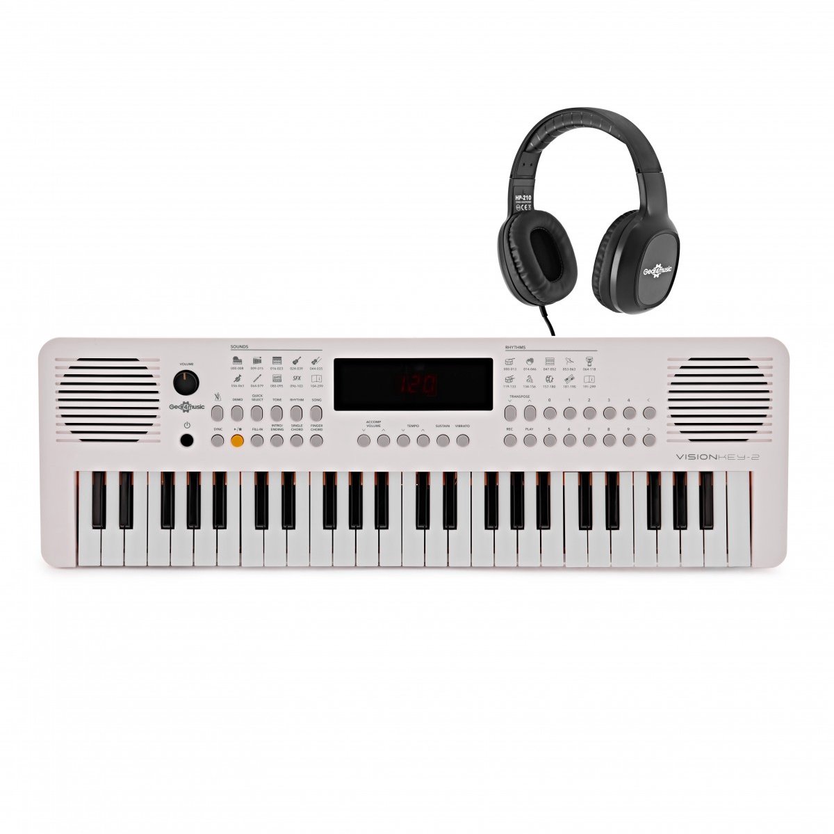 VISIONKEY-2 49-toets Draagbaar Keyboard, Wit en Koptelefoonset