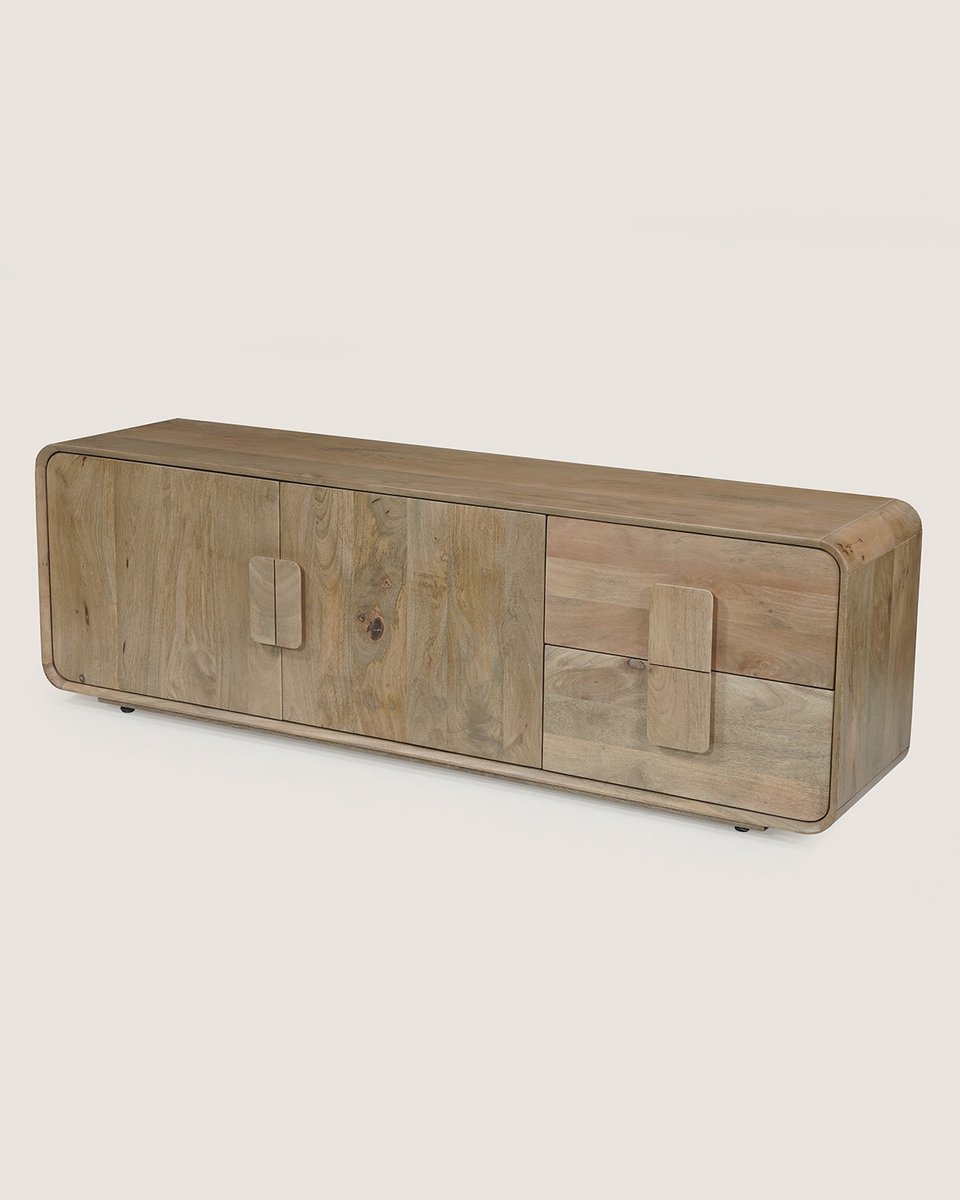TV Meubel 160 cm Mangohout – 2 Deuren en 2 Lades – Landelijk