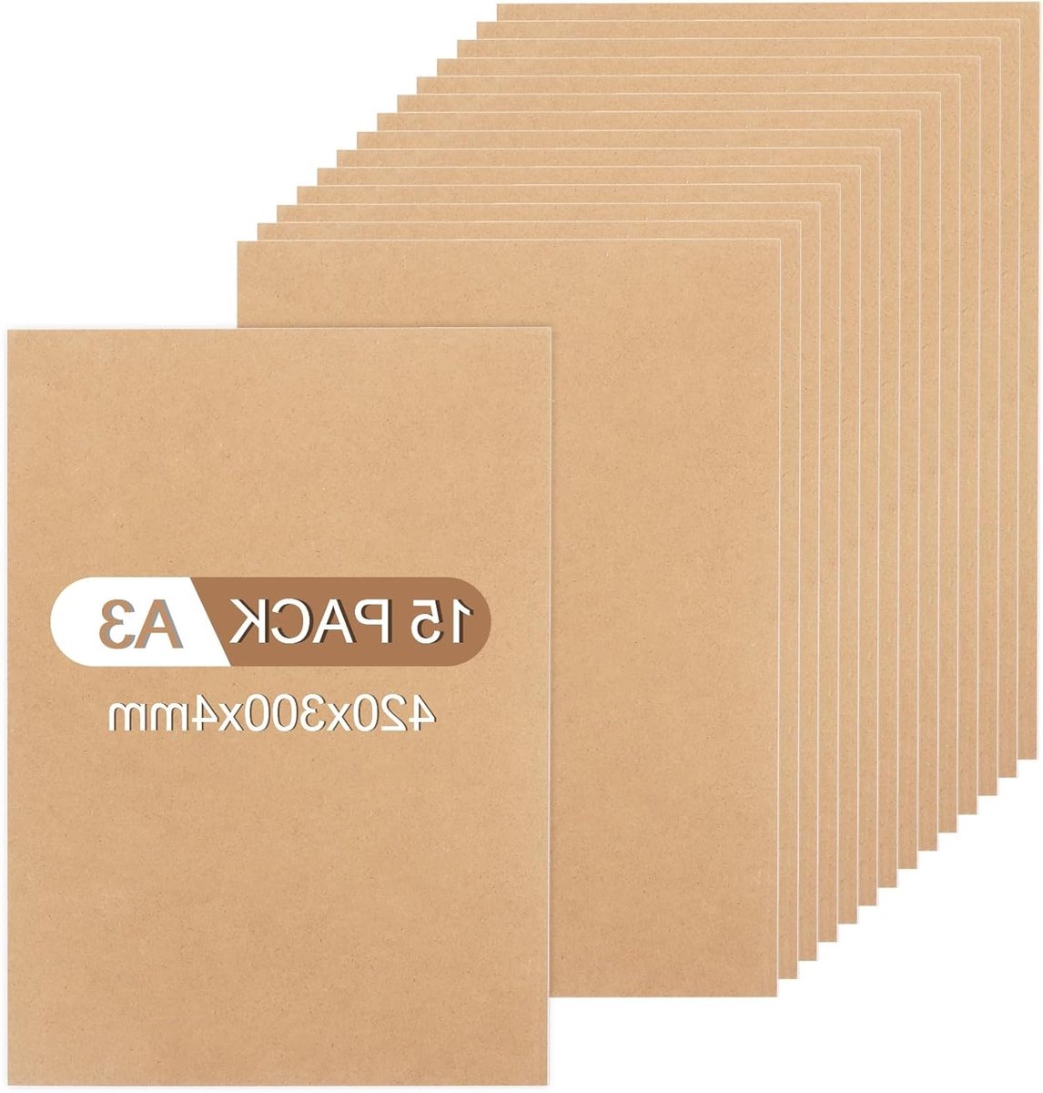 Set van 15 A3 MDF Panelen, 420 x 300 x 4 mm Houten Planken voor Creatief Werk, Ideaal voor Laser Snijden en CNC Frezen
