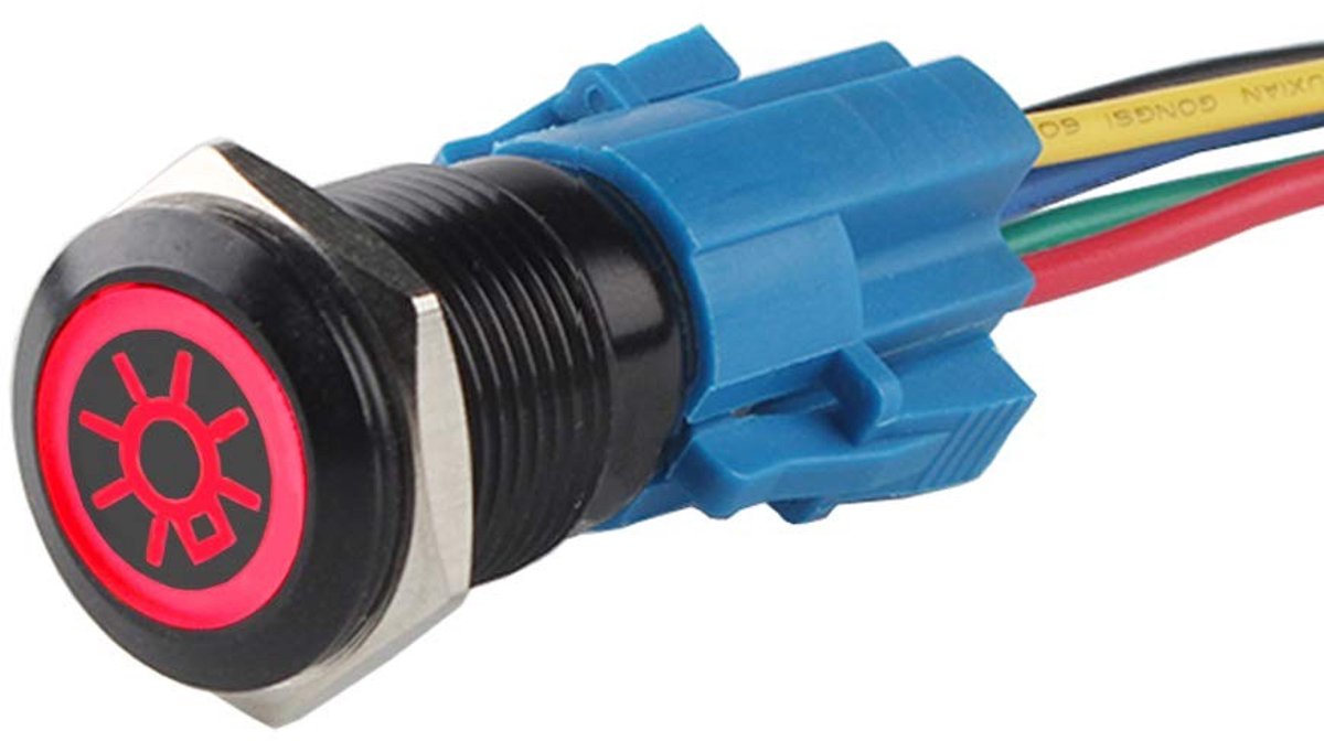 aladdien - Rocker Switch - Waterdichte Drukknop - 19mm - 12V 5A - Rode LED - Schakelaar - Voor Auto, Truck en Boot - 12V