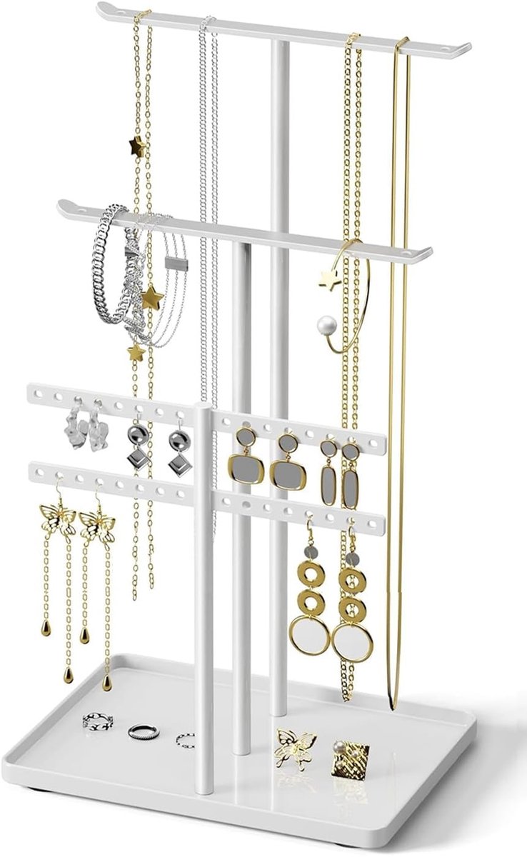 aladdien - Sieradenstandaard - Organizer voor Sieraden - 3-Laags - Wit - Sieradenhouder voor Display - Geschikt voor Dames - Esthetische Kamerdecorati