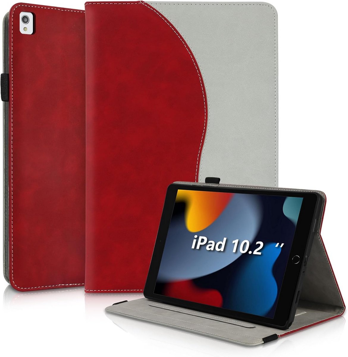 Beschermhoes voor iPad 10,2 inch (9e, 8e, 7e Gen) met Standaard & Pennenhouder, Ultradun PU-Leer Rood