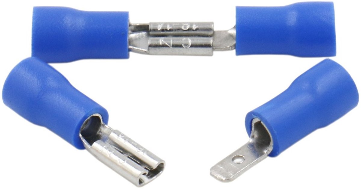 aladdien - Quick Fittings - Kabelklemmen - Vinyl Geïsoleerd - Blauw - Male/Female - 100 Stuks - Geschikt voor 1.5-2.5mm²