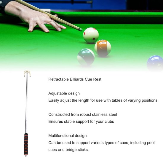 Intrekbare Poolkeu Brug - Verstelbare Keusteun - Biljart Spelverbetering - Telescopische Verlenging - 2 Componenten - Zilver — afbeelding 3