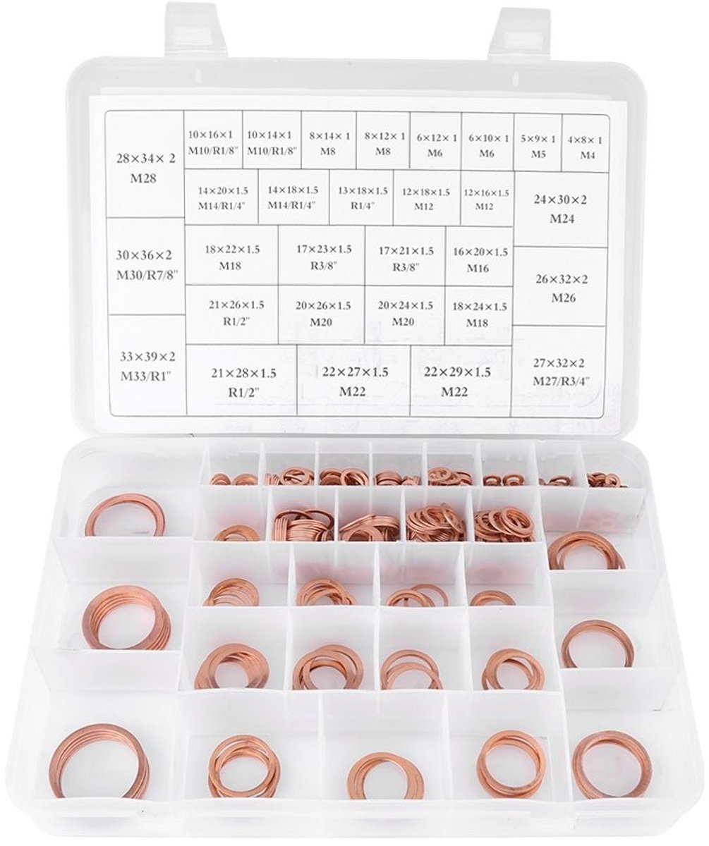 aladdien - Set Koperen Flat Ringen - 568-delige verzameling - Inclusief opbergdoos - 30 verschillende maten - Perfect voor diverse toepassingen - Du...