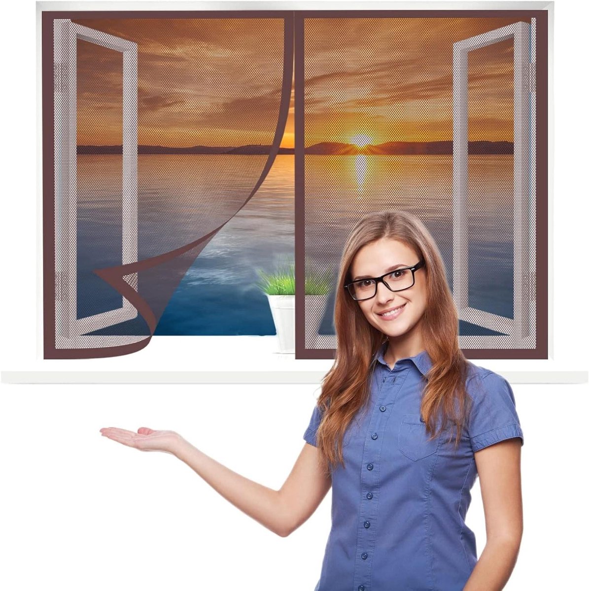 Horren Raamnetten - Vliegenhor Raamscherm - Insecten Buiten Houden - Magnetische Bevestiging - 70 x 150 cm - Bruin