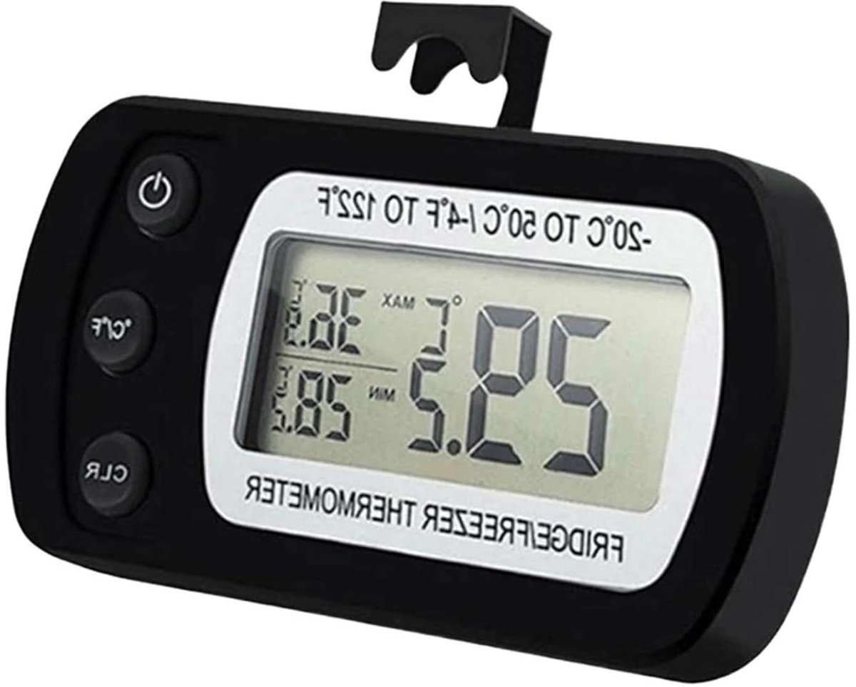 Koelkast Thermometer - Vriezer Meter - Voedsel Bewaren - Magnetische Achterkant - 8.8 cm - Zwart