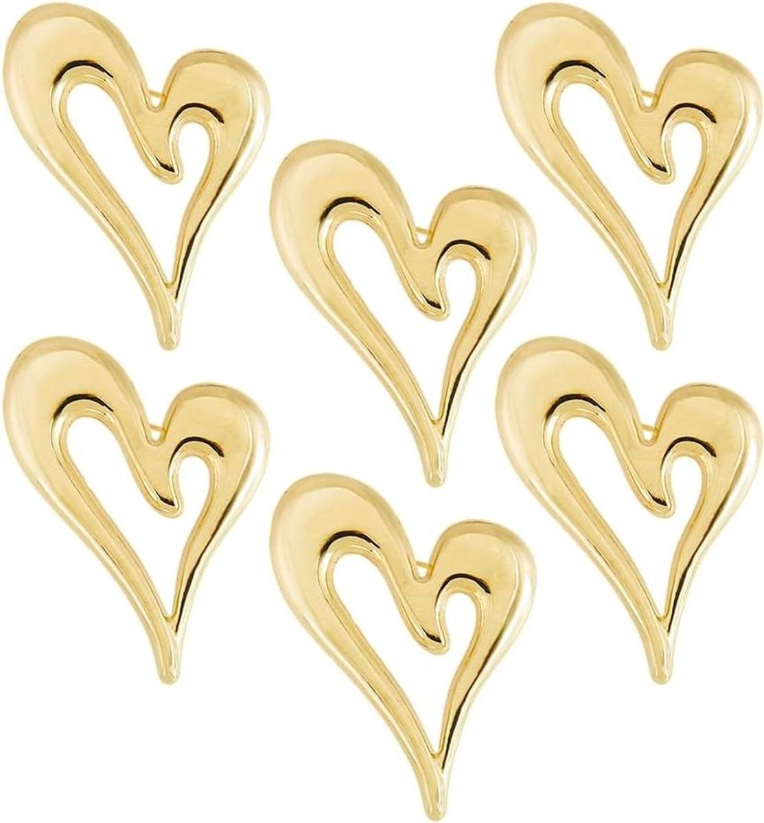 Hart Speldjes - Kleding Accessoires - Sieraden Maken - Set van 6 - 41x54.5mm - Goudkleurig