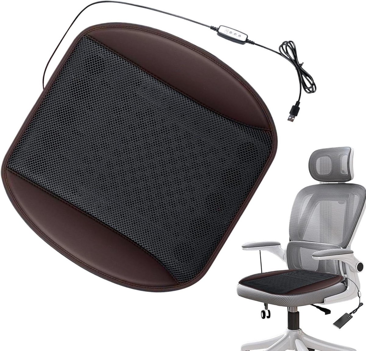 Autostoelkussen Ventilator - Geventileerd Zitkussen - Comfortabel Rijden - 12V 24V Compatibel - 42x40x3 cm - Zwart